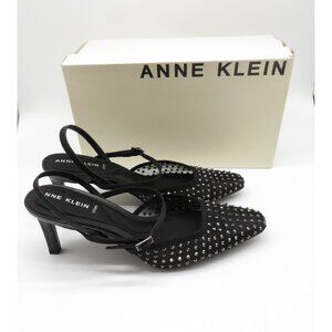 Anne Klein Women's Black Crystal Embellished Sling Back Heels Size 8.5M NEW